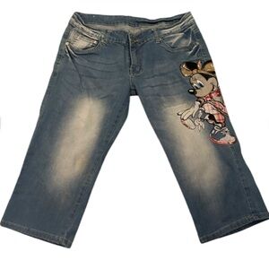 Y2K Minnie Mouse Embroidered Capri Jeans Womens 33 Disney Denim
